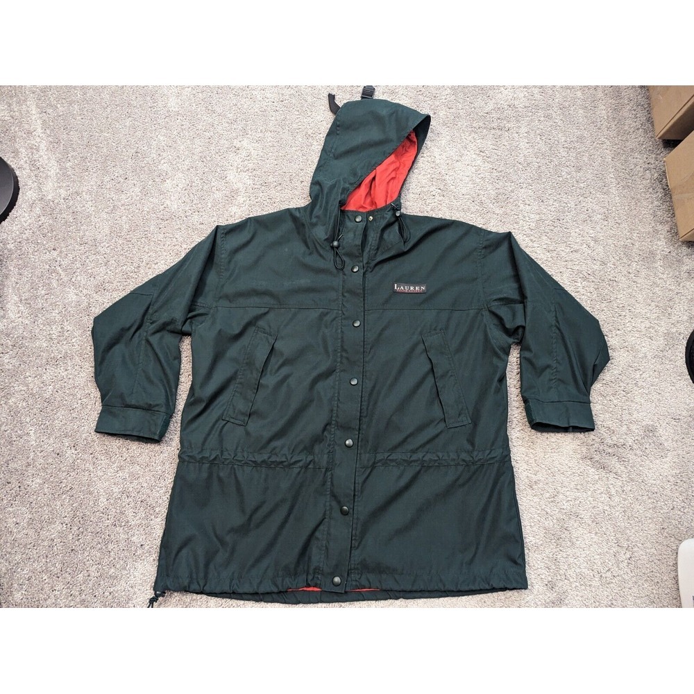 Vintage LAUREN RALPH LAUREN Parka Mens Medium Green Hooded Long‎ Sleeve